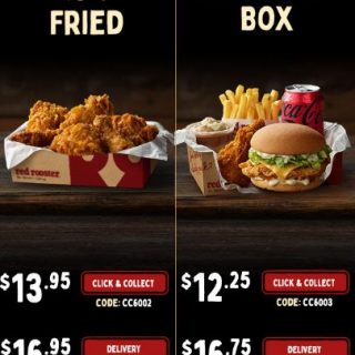DEAL: Red Rooster Latest Vouchers - Rooster Feed $32.95 Pickup/$42.95 Delivered, 6 Fried Pieces $13.95/$16.95, Reds Burger Box $12.25/$16.75 6