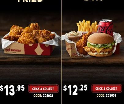DEAL: Red Rooster Latest Vouchers - Rooster Feed $32.95 Pickup/$42.95 Delivered, 6 Fried Pieces $13.95/$16.95, Reds Burger Box $12.25/$16.75 3