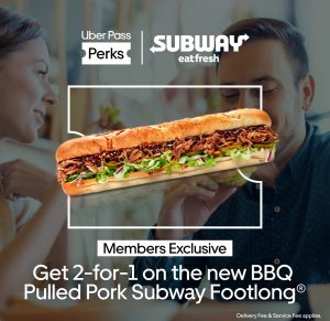 DEAL: Subway - Buy 1 Get 1 Free BBQ Pulled Pork Subway Footlong for Uber Pass Members (until 5 June 2022) 24