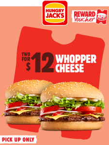 DEAL: Hungry Jack's - 2 Whopper Cheese for $12 via App (until 15 August 2022) 7
