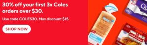 DEAL: DoorDash - 30% off First 3 Orders Over $30 Spend at Coles 8