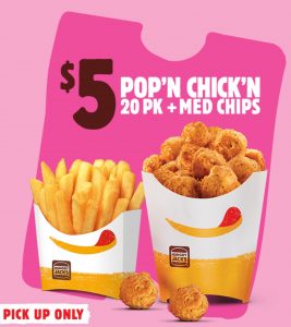 DEAL: Hungry Jack's - $5 Pop'n Chicken 20 Pack + Medium Chips via App (until 26 December 2022) 3