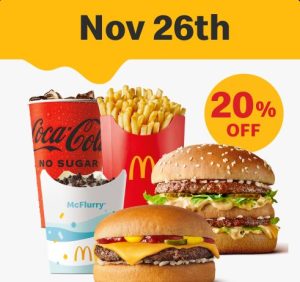 DEAL: McDonald’s - 20% off with $10 Minimum Spend on 26 November 2022 (30 Days 30 Deals) 3