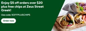 DEAL: Zeus Street Greek - $5 off $20 Spend + Free Chips via DoorDash 9