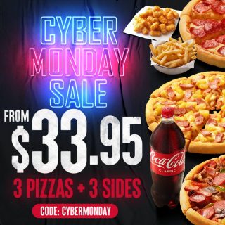 DEAL: Pizza Hut Cyber Monday - 3 Large Pizzas + 3 Sides $33.95 Pickup & $37.95 Delivered 1