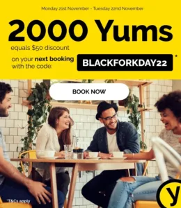 DEAL: TheFork - 2000 Yums ($50 Value) with Booking until 22 November 2022 1
