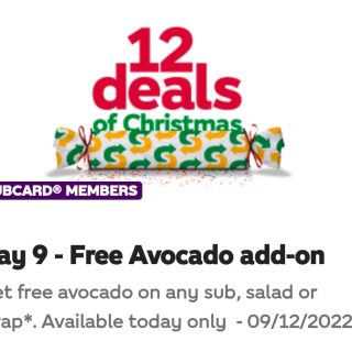 DEAL: Subway - Free Avocado on any Sub, Salad or Wrap via Subway App (9 December 2022) 7