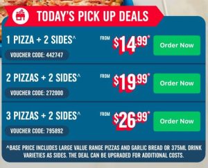 DEAL: Domino's - 1 Value Pizza + 2 Selected Sides $14.99 Pickup, 2 Pizzas + 2 Sides $19.99, 3 Pizzas + 2 Sides $26.99 3