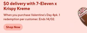DEAL: 7-Eleven - Free Delivery with Krispy Kreme Valentine's Day 4 Pack via DoorDash (until 14 February 2023) 8
