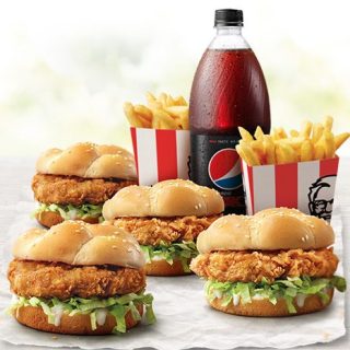 DEAL: KFC - $22.95 Family Burger Deal with 4 Burgers, 2 Large Chips & 1.25L Drink via App or Website 9