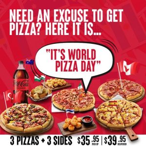 DEAL: Pizza Hut World Pizza Day - 3 Pizzas + 3 Sides from $35.95 Pickup & $39.95 Pickup 1