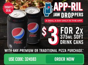 DEAL: Domino's - 2 375ml Soft Drink Cans for $3 with Traditional/Premium Pizza Purchase via Domino's App (27 April 2023) 3