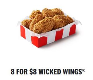 DEAL: KFC - 8 Wicked Wings for $8 via App & Online Pickup 28