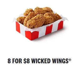 DEAL: KFC - 8 Wicked Wings for $8 via App & Online Pickup 8