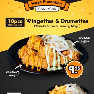 DEAL: Nene Chicken - 10 Wasabi & Flaming Mayo Wingettes & Drumettes for $9.95 & $4.95 Chips (3-9 July 2023) 3