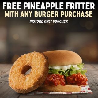 DEAL: Red Rooster - Free Pineapple Fritter with Burger Purchase Pickup for Red Royalty Members (until 12 June 2023) 2