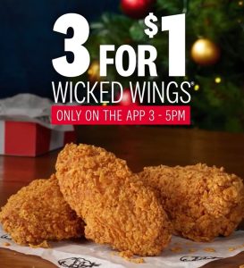 DEAL: KFC - 3 Wicked Wings for $1 via App (3-5pm 5 July 2023) 1