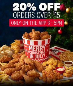 DEAL: KFC - 20% off Orders Over $15 via App (3-5pm 4 July 2023) 3