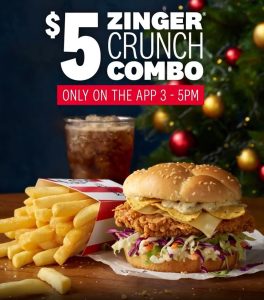 DEAL: KFC - $5 Zinger Crunch Combo via App (3-5pm 3 July 2023) 1