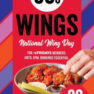 DEAL: TGI Fridays - 50c Wings with Full Priced Drink Purchase for MyFriday's Members (29 July 2023 until 5pm) 1