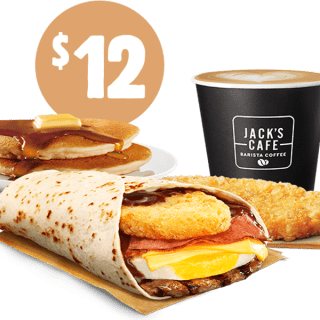 DEAL: Hungry Jack's - $12 Big BBQ Brekky Wrap, 2 Pancakes, Hash Brown & Small Coffee via App 8