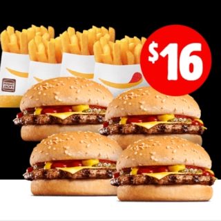 DEAL: Hungry Jack's - 4 Cheeseburgers & 4 Small Chips for $16 Pickup via App 1