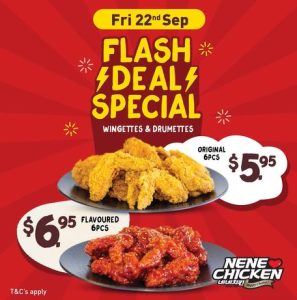 DEAL: Nene Chicken - 6 Wingettes & Drumettes for $5.95 (VIC/NSW/QLD), 4 Wings for $5.95 (WA) or $6.85 (NT) on 22 Friday 2023 5