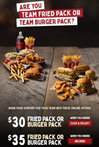DEAL: Red Rooster Fried Pack or Burger Pack - $30 Click & Collect or $35 Delivered (until 1 October 2023) 3