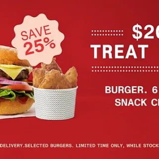 DEAL: Grill'd - $20 Treat Meal with Burger, Snack Chips & 6 HFC Bites for Relish Members 1