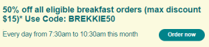 DEAL: DoorDash - 50% off Selected Breakfast Orders for Eligible Users Between 7:30am to 10:30am (until 30 November 2023) 8