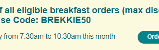 DEAL: DoorDash - 50% off Selected Breakfast Orders for Eligible Users Between 7:30am to 10:30am (until 30 November 2023) 10