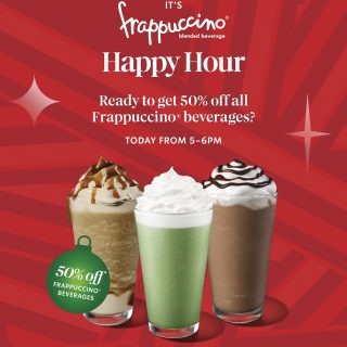 DEAL: Starbucks - Half Price Frappuccinos from 5-6pm (until 16 November 2023) 5