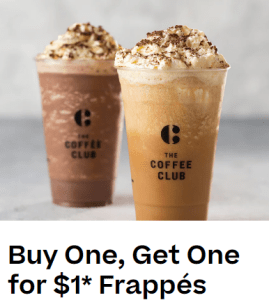 DEAL: The Coffee Club - Buy One Frappe, Get One for $1 on 3-4pm Weekdays until 30 January 2024 5