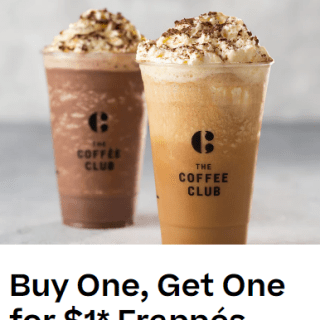 DEAL: The Coffee Club - Buy One Frappe, Get One for $1 on 3-4pm Weekdays until 30 January 2024 1