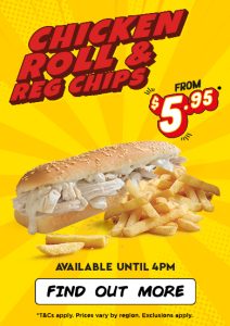DEAL: Chicken Treat - $5.95 Chicken Roll & Regular Chips until 4pm (until 30 January 2024) 10