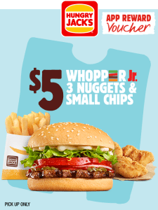 DEAL: Hungry Jack's - $5 Whopper Junior, Small Chips & 3 Nuggets via App (until 1 April 2024) 3