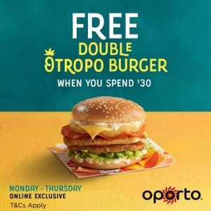 DEAL: Oporto - Free Double Otropo Burger with $30 Spend via App or Web on Mondays to Thursdays 3