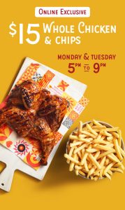 DEAL: Oporto - $15 Whole Chicken & Chips via App or Website 5-9pm Mondays & Tuesdays 3