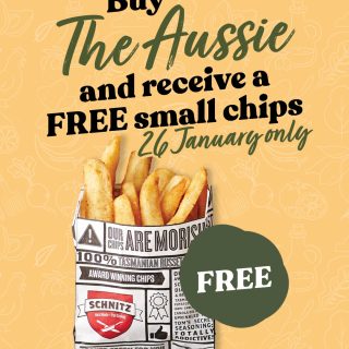 DEAL: Schnitz - Free Small Chips with The Aussie Burger or Wrap Purchase (26 January 2024) 1