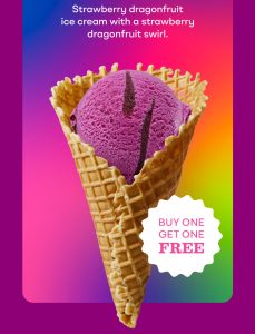 DEAL: Baskin Robbins – Buy One Get One Free Strawberry Dragonfruit 1 Scoop Waffle Cone for Club 31 Members 7