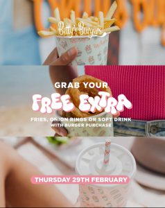 DEAL: Betty's Burgers - Free Fries, Onion Rings or Soft Drink with Burger Purchase (29 February 2024) 5