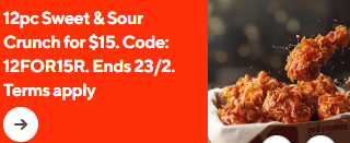 DEAL: Red Rooster - 12 Pieces of Sweet & Sour Crunch Chicken for $15 via DoorDash (23 February 2024) 3