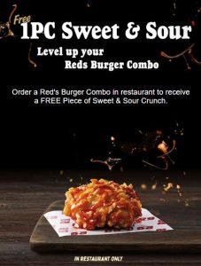 DEAL: Red Rooster - Free 1 Piece of Sweet & Sour Crunch Fried Chicken with Reds Burger Combo Purchase In-Store (until 21 February 2024) 1