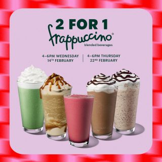 DEAL: Starbucks - 2 for 1 Frappuccinos (4-6pm 14 February & 22 February 2024) 2