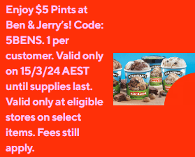 DEAL: Ben & Jerry's - $5 Pints via DoorDash (15 March 2024) 1