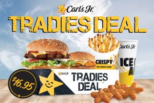 DEAL: Carl's Jr - $16.95 Tradies Deal (Famous Star with Cheese, Chicken & Cheese Burger, 3 Nuggets, Medium Fries & Soda) 10