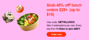 DEAL: DoorDash - 40% off Orders $25+ Between 11am to 2pm for Targeted Users (until 19 April 2024) 8