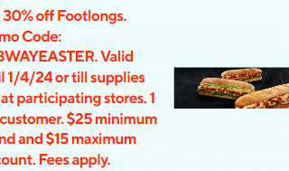 DEAL: Subway - 30% off Footlong Subs via DoorDash (until 1 April 2024) 7 DEAL: Subway - 30% off Footlong Subs via DoorDash (until 1 April 2024) 7
