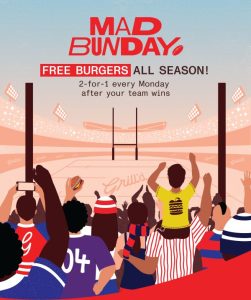 DEAL: Grill'd - 2 For 1 Free Burgers or Salad on Mondays If Your AFL/NRL Team Wins 1 DEAL: Grill'd - 2 For 1 Free Burgers or Salad on Mondays If Your AFL/NRL Team Wins 1