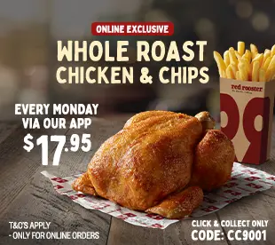 DEAL: Red Rooster - $17.95 Whole Chicken & Large Chips via Click & Collect on Mondays 5